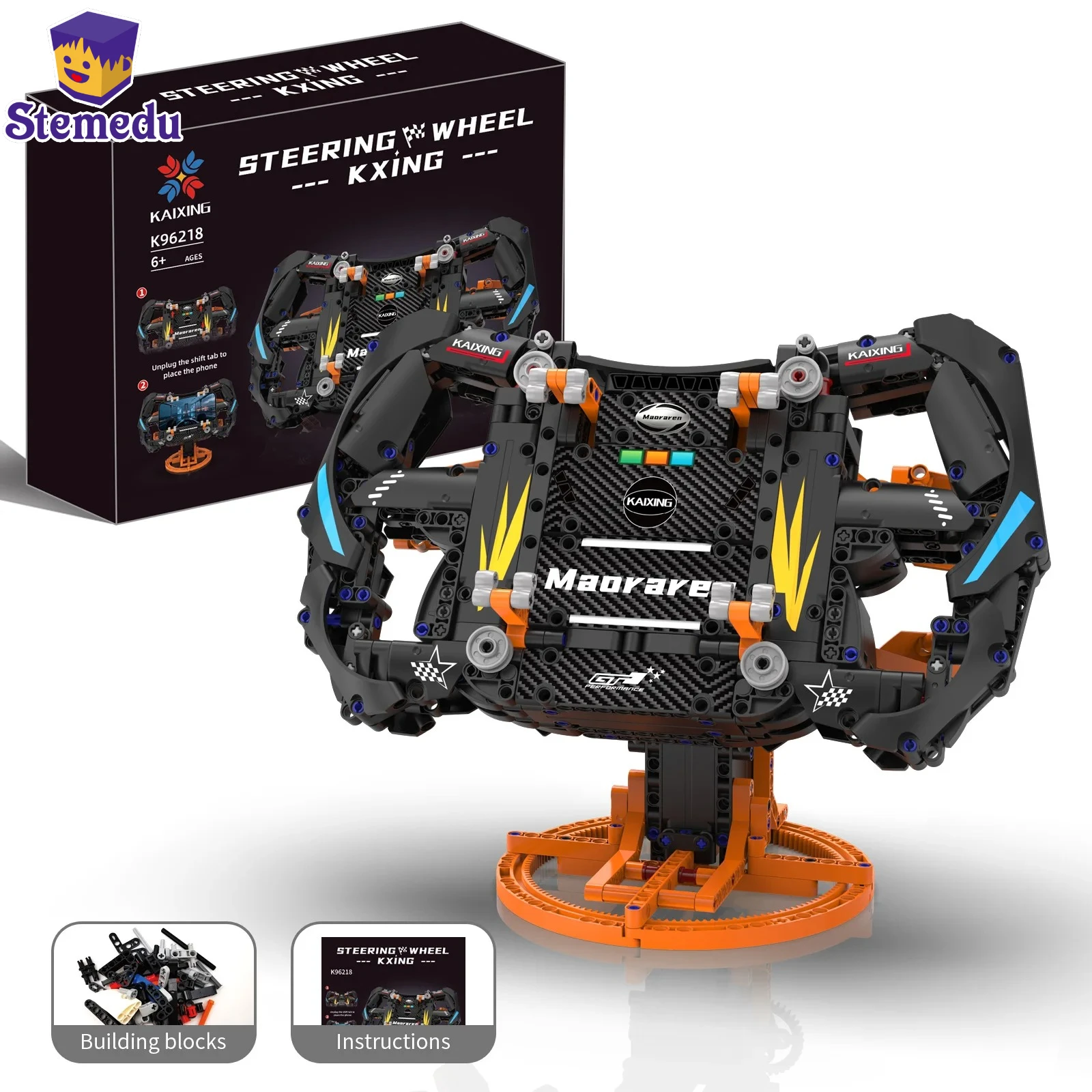 

K96218 935PCS Building Blocks Steering Wheel Simulation Racing Model with Phone Holder Stand Creative Assembly Toy Gift for Boys