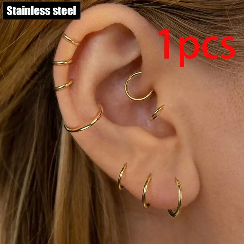 

Stainless Steel Gold Nose Hoop Earrings for Cartilage Tragus Helix Spiral Piercing Earring Gothic Punk Body Jewelry Hypoallergen