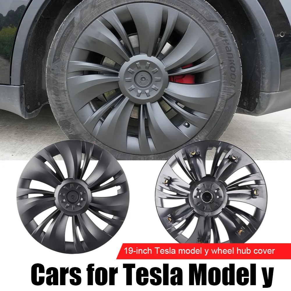 19 Zoll Radnabenabdeckung für Tesla Model Y 2020-2024 4 Stück Mattschwarze Performance-Radkappe, Auto-Felgenschutz Zubehör
