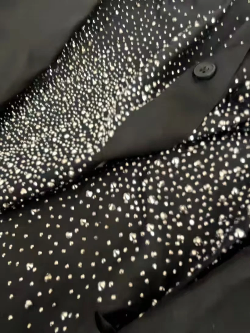 

New In 2025 Autumn Diamonds Hot Drilling Cotton Shirts and Blouses For Women Long Sleeve Top Blusas Loose Casual Luxury Shirt