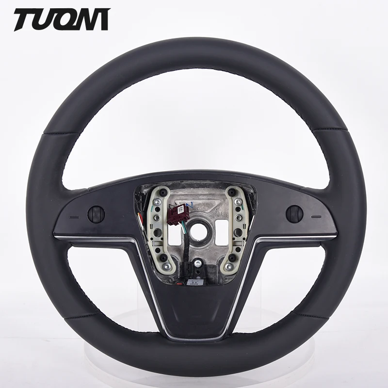 For Tesla Model X S 3 Y Round Black Full Smooth Leather Modify Car Steering Wheel 2022 New