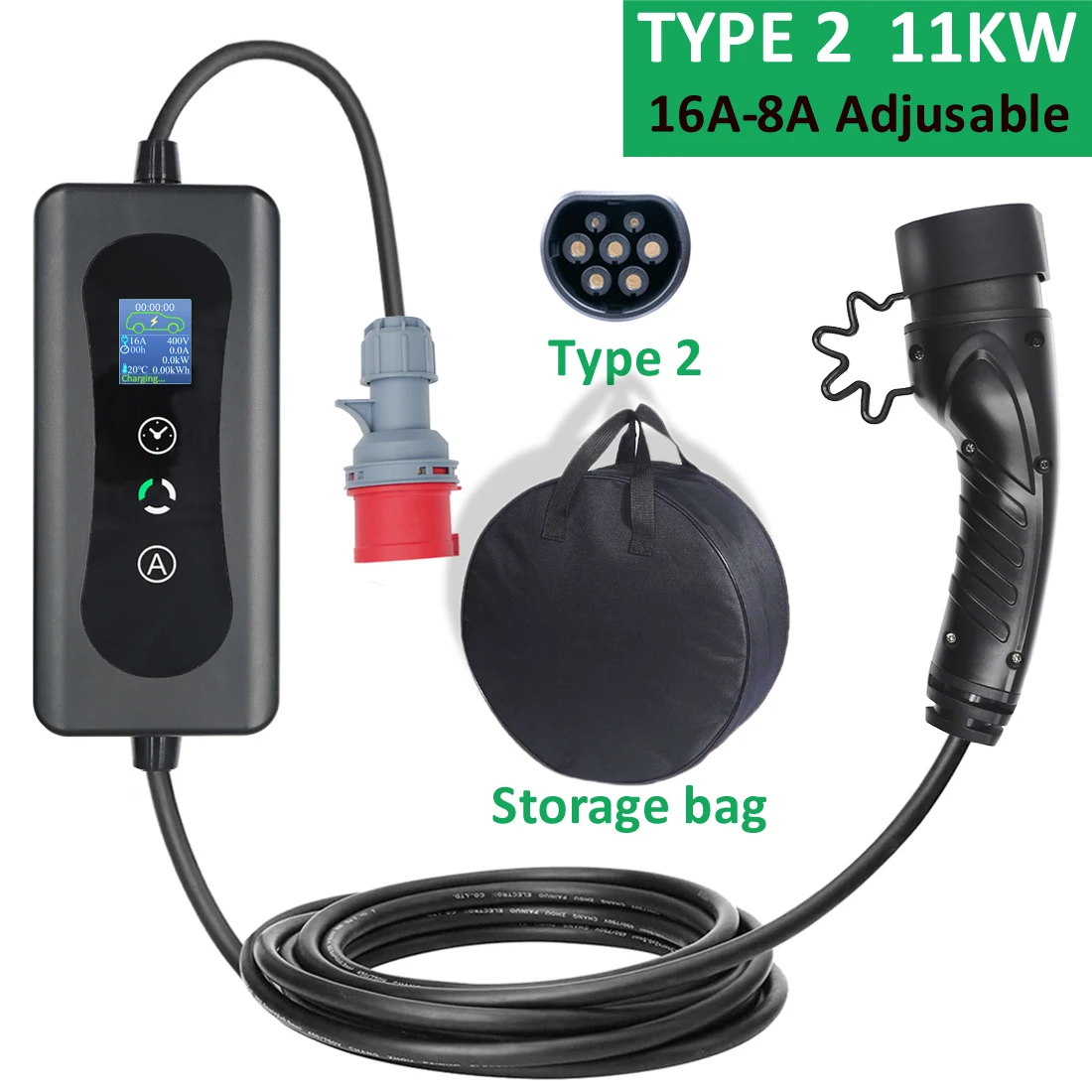 11KW 16A Type 2 EV Car Charger Three Phase Fast Charging for Cars EVSE Portable Electric Vehicle Charger 5M Cable