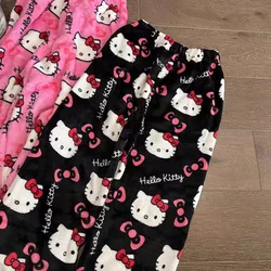 Anime Kawaii Y2k Hello Kitty Women Flannel Pajamas Trousers Cartoon Casual Home Pants Casual Girls Autumn Winter Leisure Wear