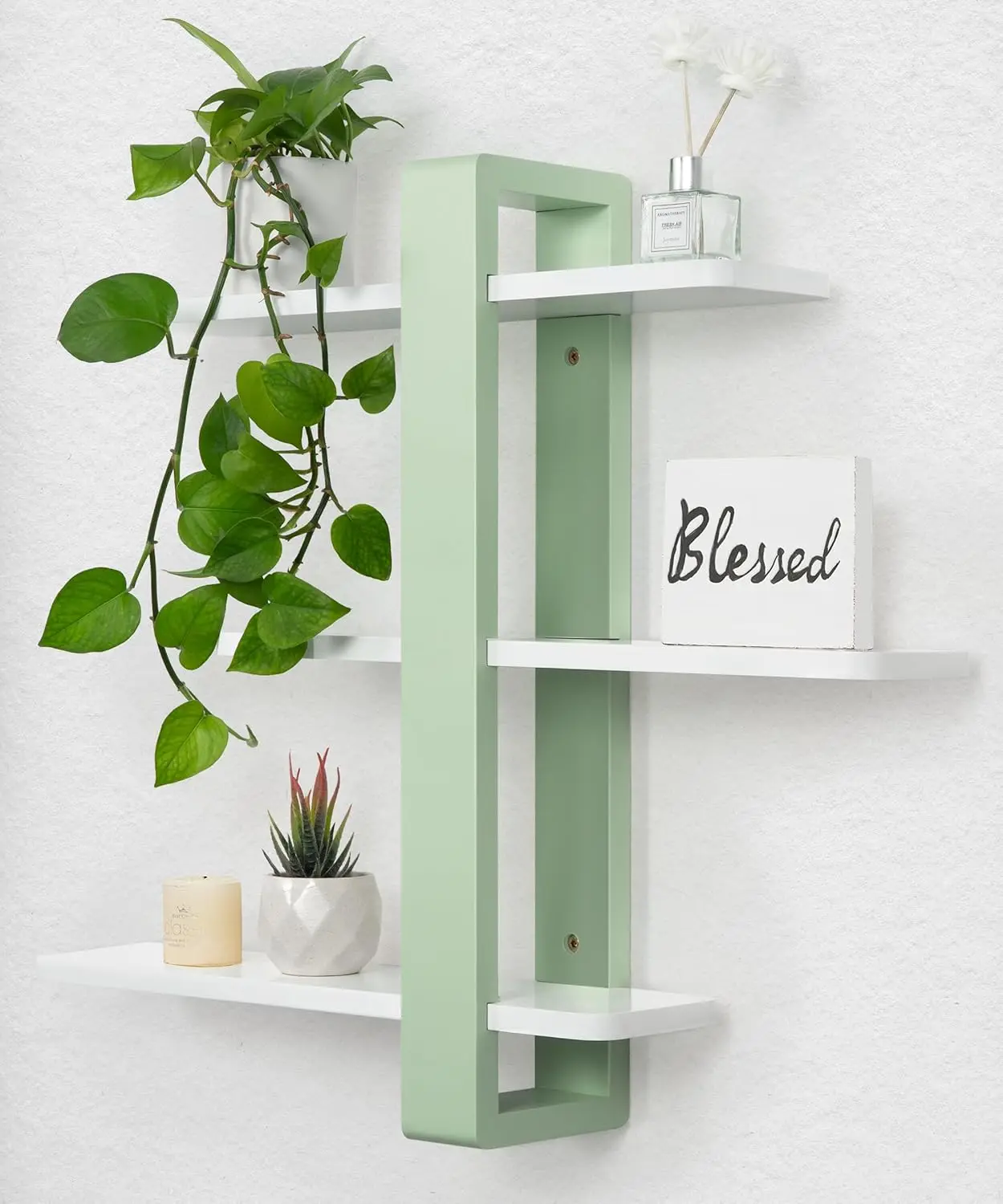 

Adjustable Floating Shelves 3-Tier Pine Wood Wall Mounted Storage for Living Room Bedroom Office Home Decor
