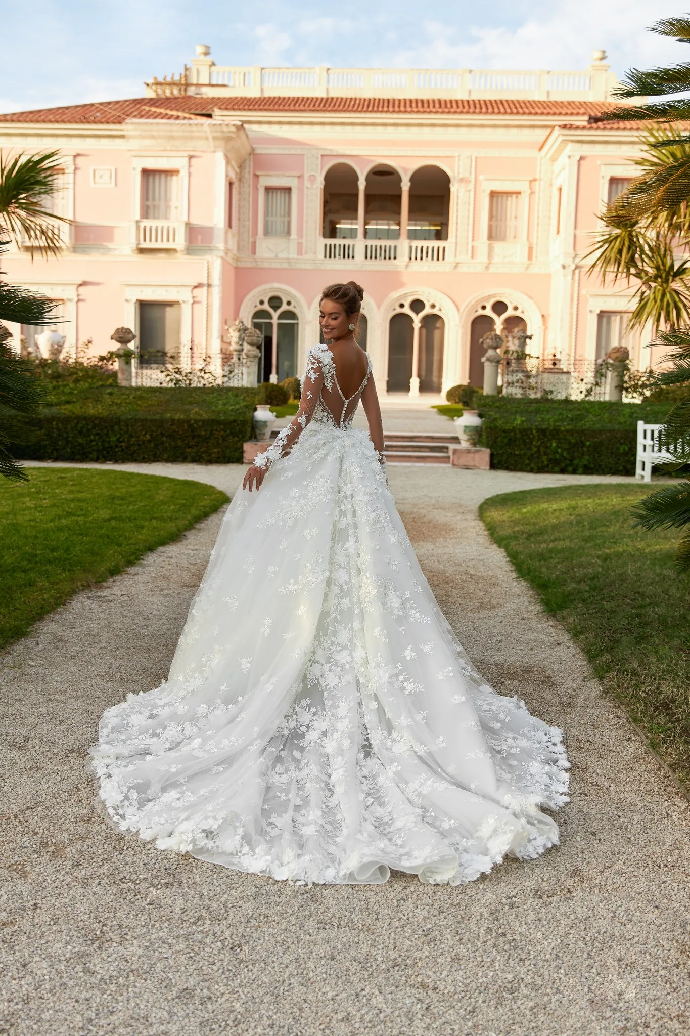 Vestido De Novia Cola Desmontable Encaje Sereia Abiti Da Sposa Sartoriali Manga Larga Elegante Wedding Dress 2024 Luxury Bride