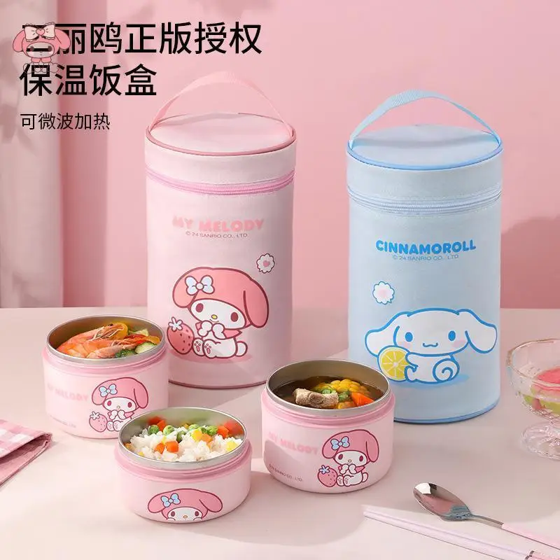 

Красивая посуда Sanrios Cinnamoroll My Melody, ланч-бокс, красивый портативный ланч-бокс большой емкости, милый мультфильм