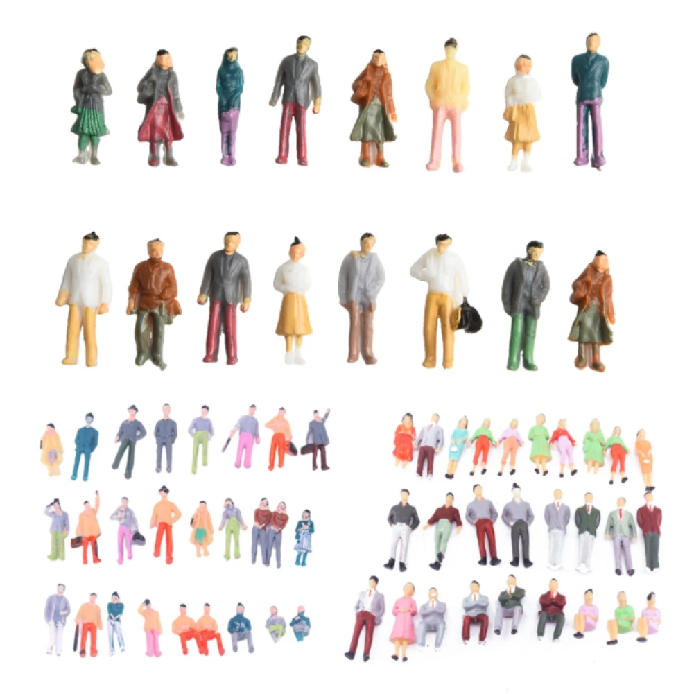 100Pcs People Figures Model 1:50 1:75 1:100 Scale Architectural Painted Models Human Scale Model Mixed Color ABS People Figures