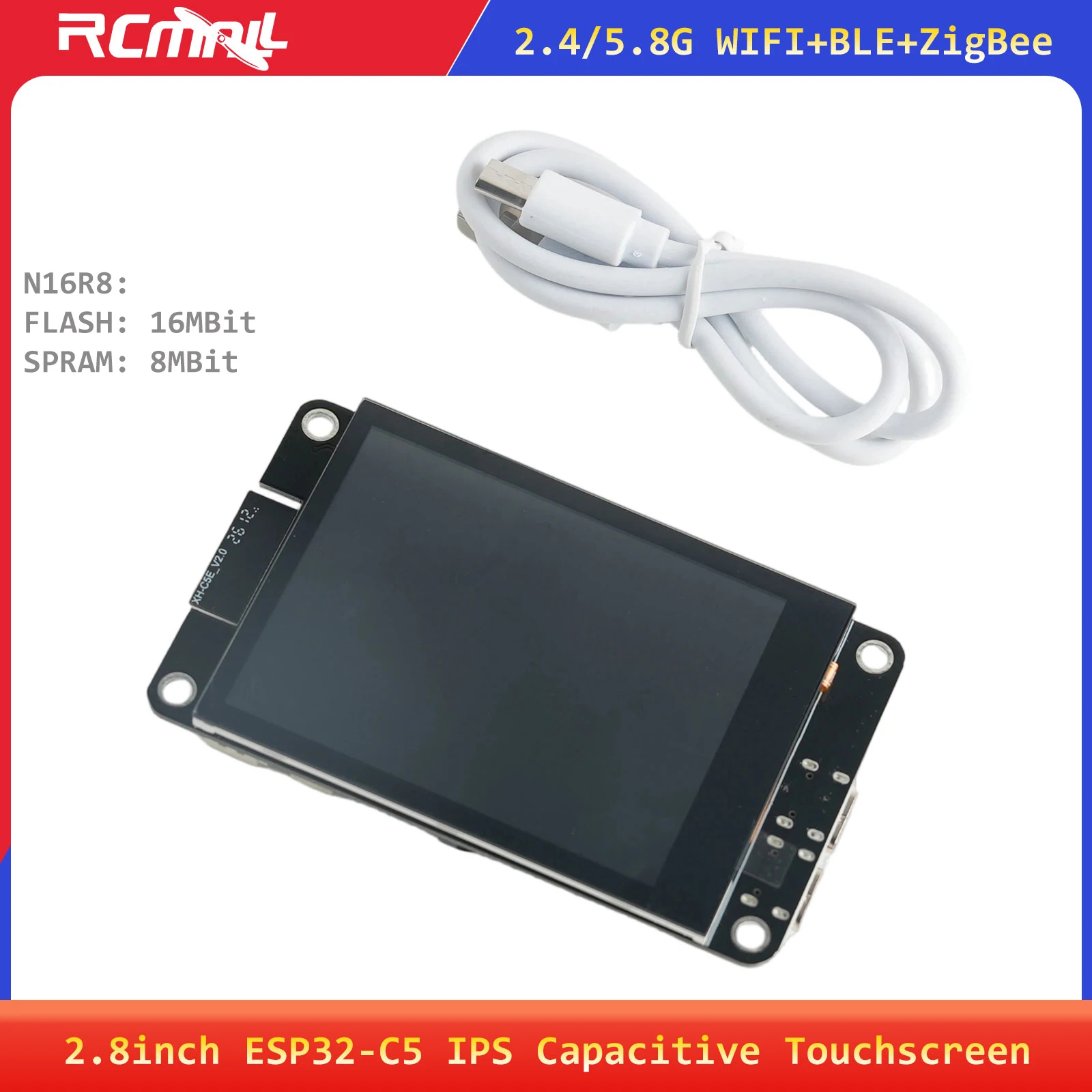 2,8 Zoll ESP32-C5 IPS LCD-Anzeigemodul Kapazitiver Touchscreen XH-C5E N16R8 ST7789P3 Treiber NiceMCU_C5_DEV1.0 WIFI+BLE+ZigBee
