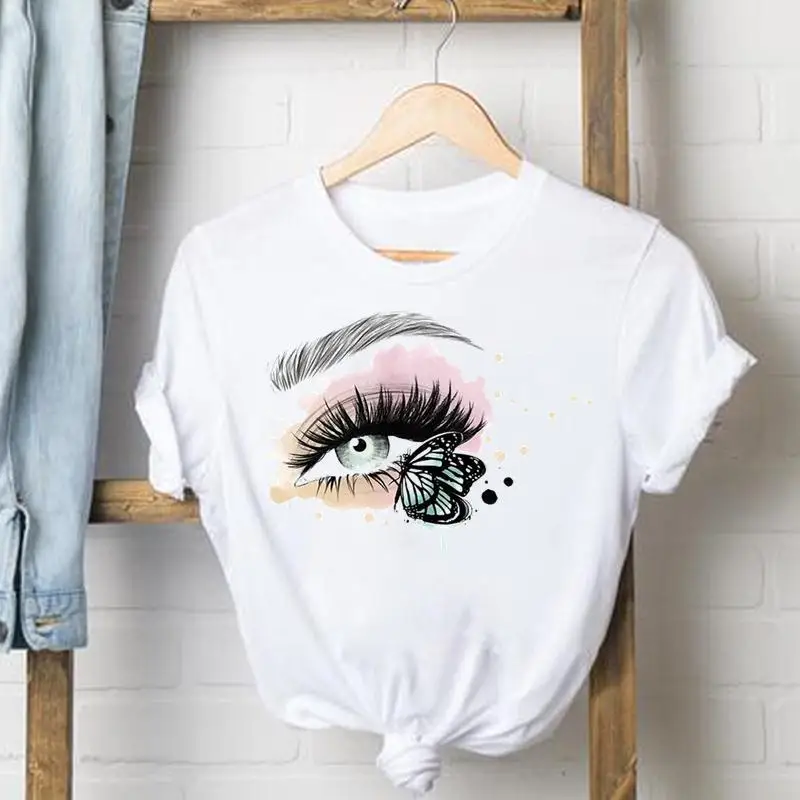 Tee Shirt Lady Love Heart Eye Lashes Clothes Female T Women Top Short Sleeve Casual Fashion Tshirt Summer Graphic T-shirts