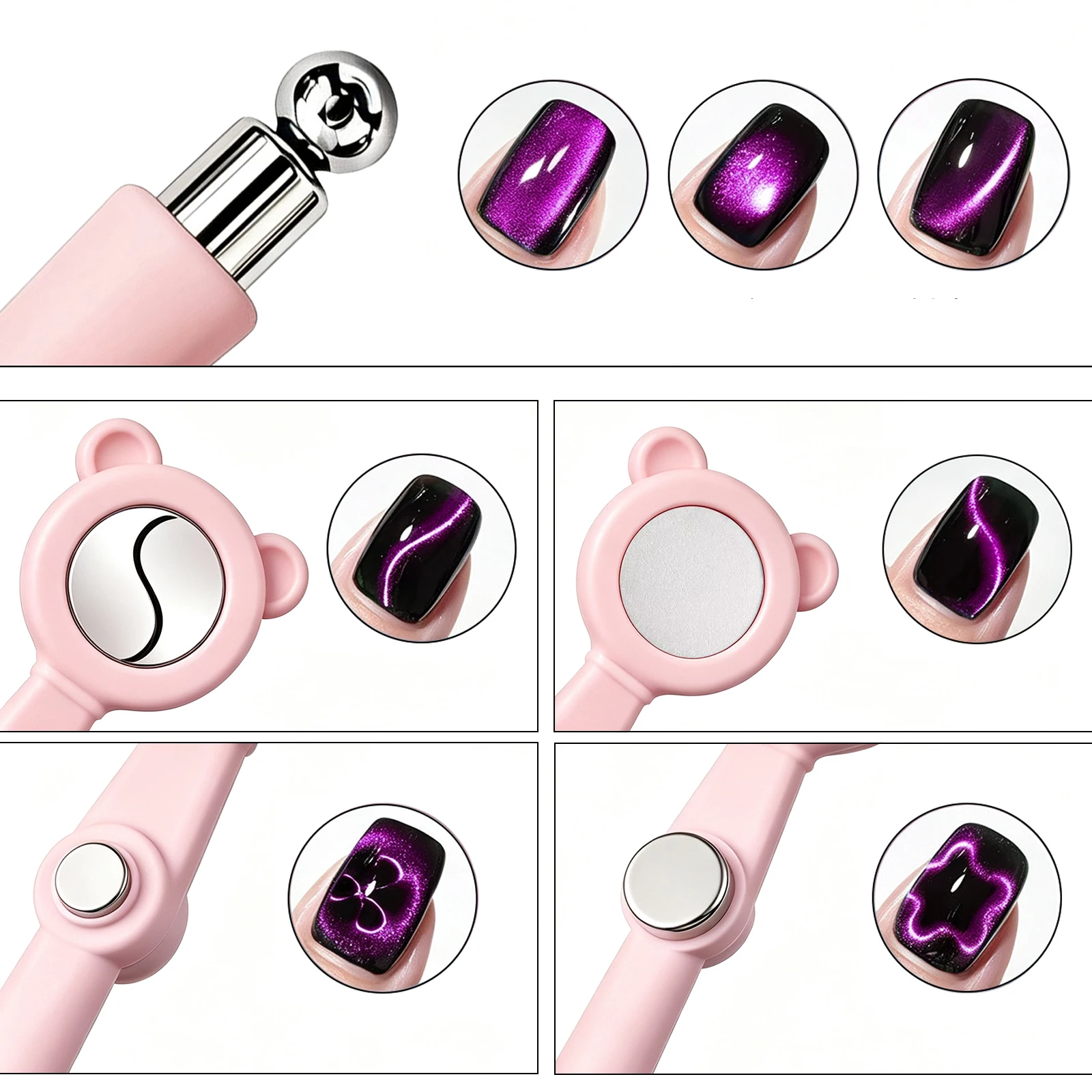 6-in-1 Katzenaugen-Magnetwerkzeug S-Band Stern Blume Seitenlicht Glasperlen Nagelkunst-Werkzeug für Katzenaugen-Gel-Nagellack Maniküre DIY Salon – Detail 5