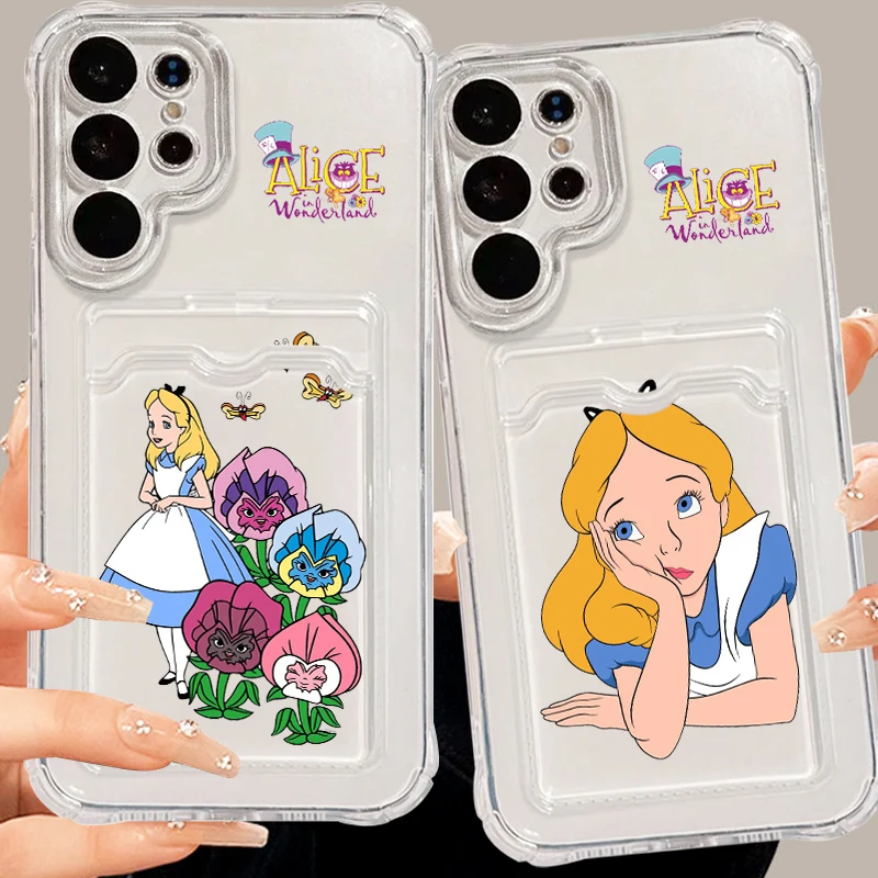 Disney Alice In Wonderland Cute For Samsung S24 S23 S22 S21 S20 Ultra FE Plus A55 A53 5G Photo Card Bag Transparent Cover