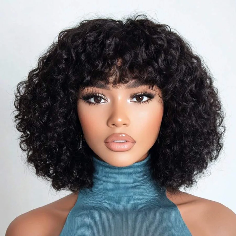 

Короткие парики Jerry Curly Bob с челкой Кудрявые вьющиеся парики из натуральных волос для женщин Water Wave Curly Bob Бразильские парики из человеческих волос Remy