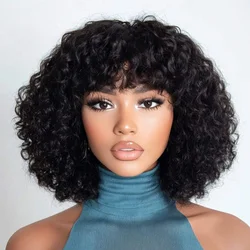 Short Jerry Curly Bob Wigs With Bangs Kinky Curly Human Hair Wigs For Women Water Wave Curly Bob Brazilian Remy Human Hair Wigs