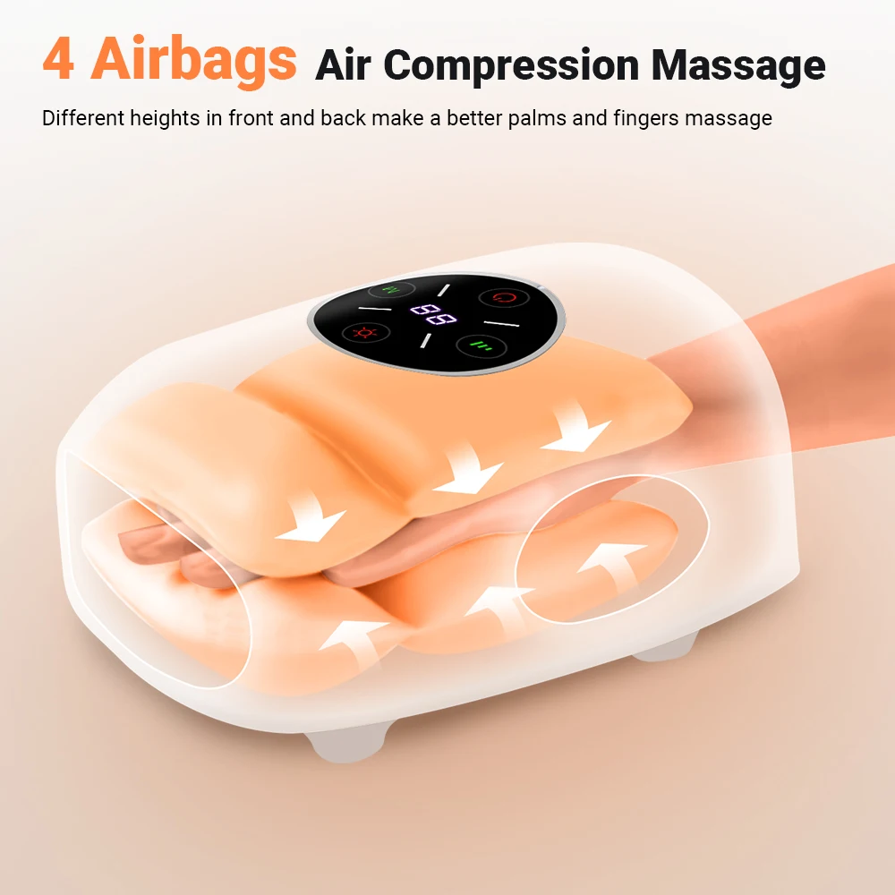 Heated Hand Massager Air Pressure Palm Acupoint Compression 3 Modes Wrist Finger Massager For Arthritis Therapy Muscle Relax