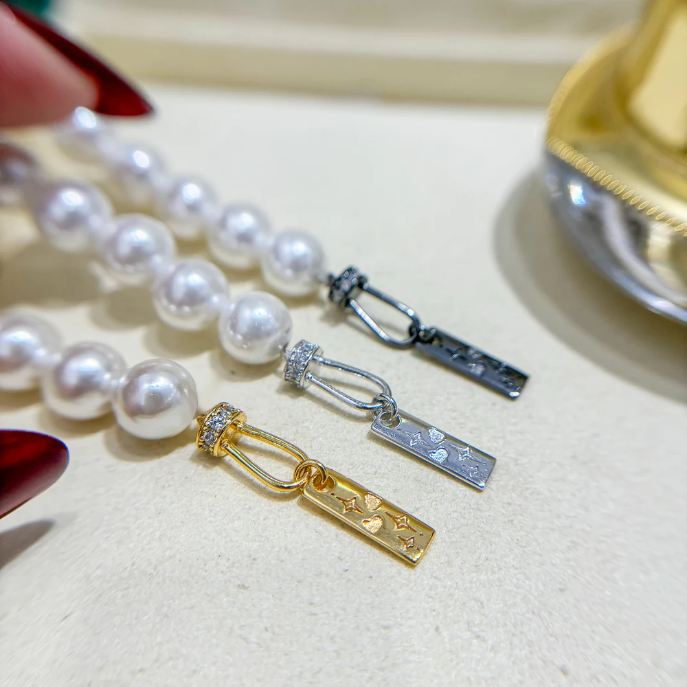 Solid S925 Sterling Silver Bracelet Clasps & Hooks DIY Handmade Pearl Necklace Connectors Material Fine Jewelry Accessories K008