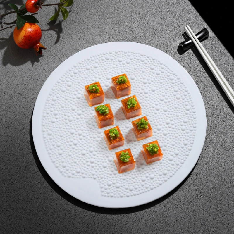 European-style Western-style Round Flat High-end Restaurant Beaded Cold Dishes Plate Yijing Commercial Private Cuisine