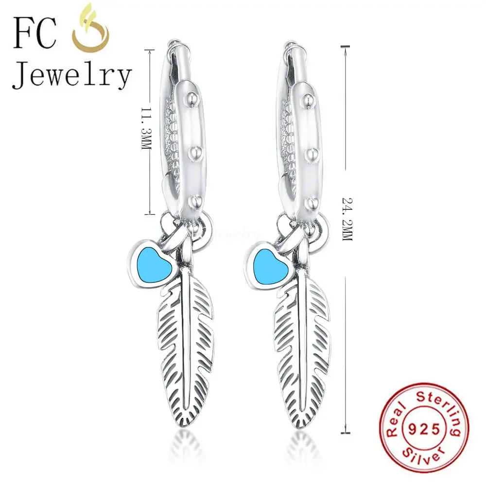 FC Jewelry 925 Sterling Silver Bohemian Minimalist Feather Heart Mix Blue Enamel Argent Stud Earrings For Women Brincos 2024 DIY