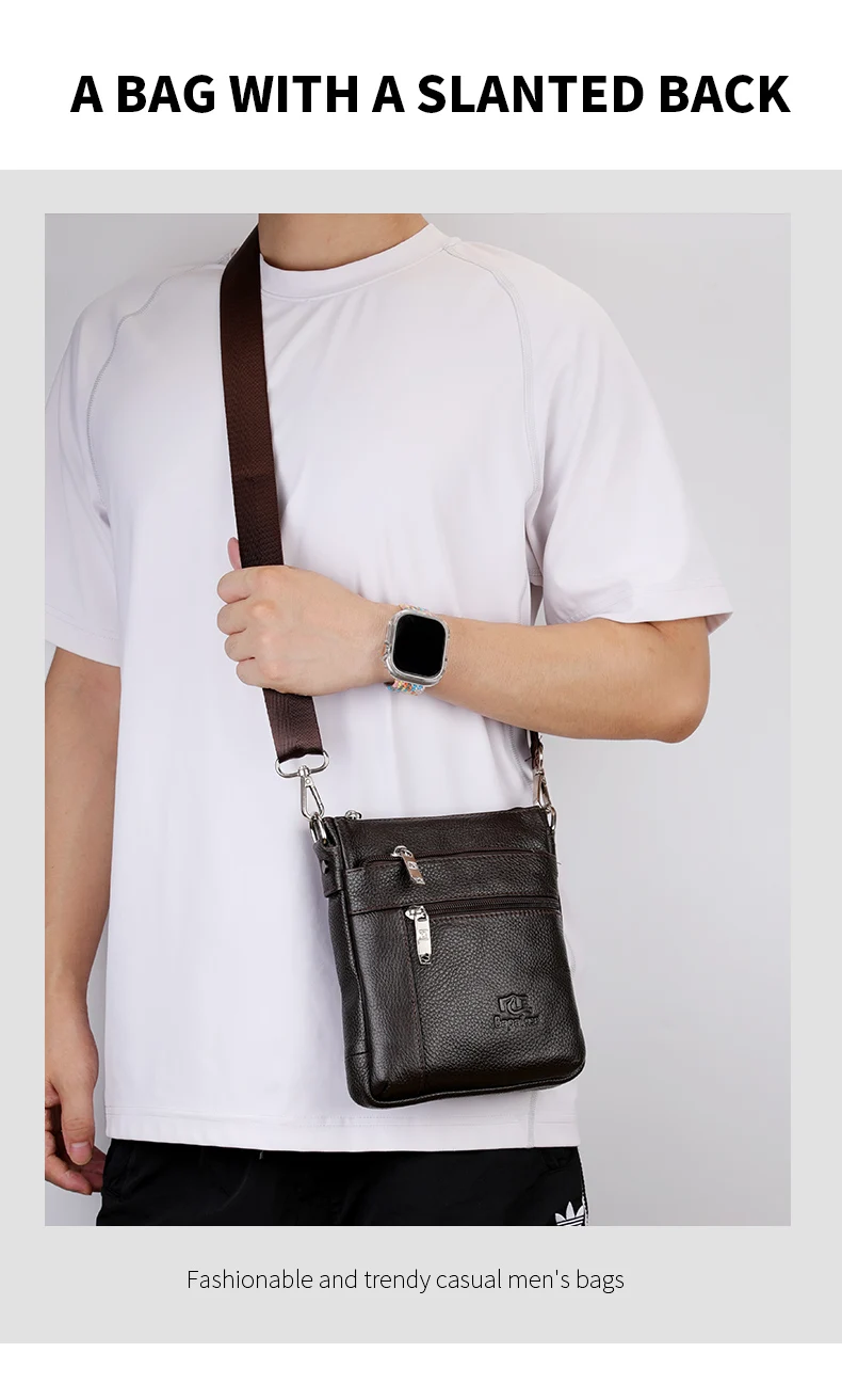 Herren-Einzelschultertasche aus echtem Leder, lässige Business-Umhängetasche, hochwertige Ledertasche für Herren – Detail 10