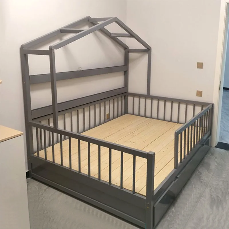 Cama Montessori de madera para dormitorio de tamaño personalizado con cajón de almacenamiento, casa individual para niños, cama para niños pequeños