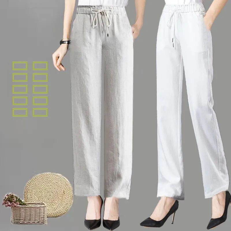 

Модные женские широкие брюки из хлопка и льна, свободные повседневные брюки с драпировкой, летние новые брюки с высокой талией, укороченные (7/8)