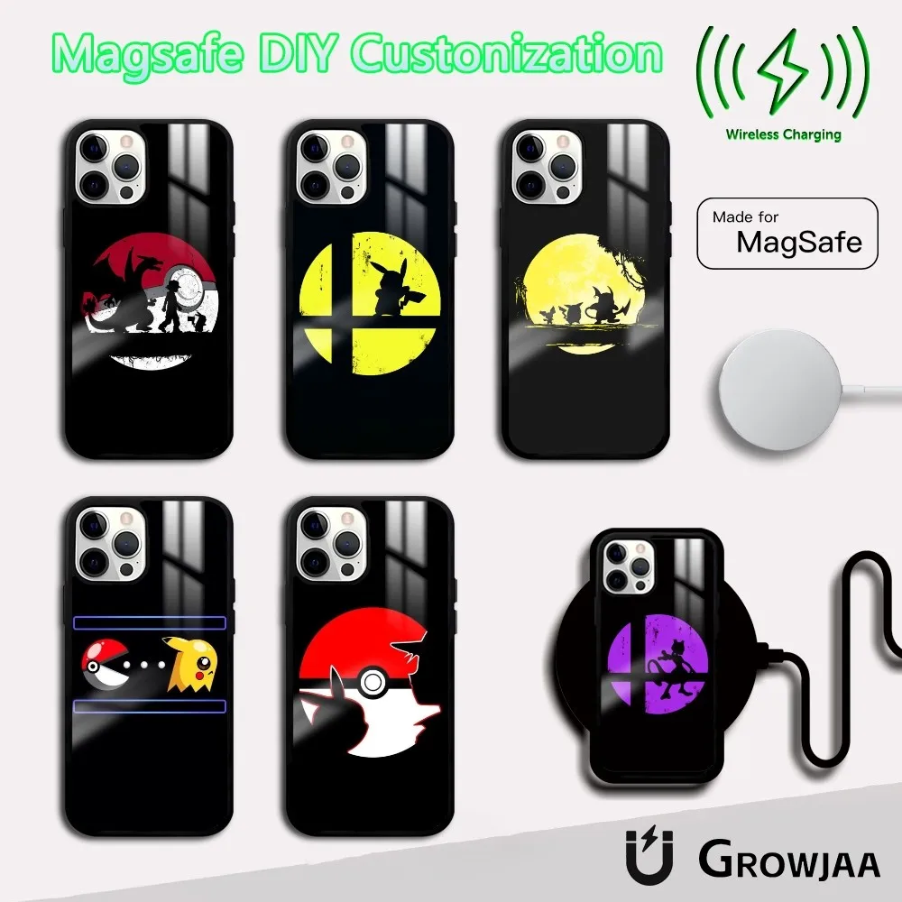 Pikachu Pokeball Silhouette Phone Case For iPhone 16 15 14 13 12 11 Pro Max Plus Mini Magsafe Mirror Wireless Magnetic Cover