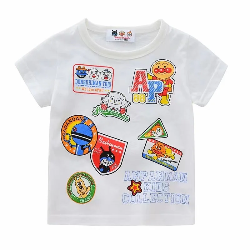 New Summer Baby Boys Short Sleeve T Shirts Cartoon Anpanman Print Kids Girls 100% Cotton Clothes Children Tops Tees White 1-9T