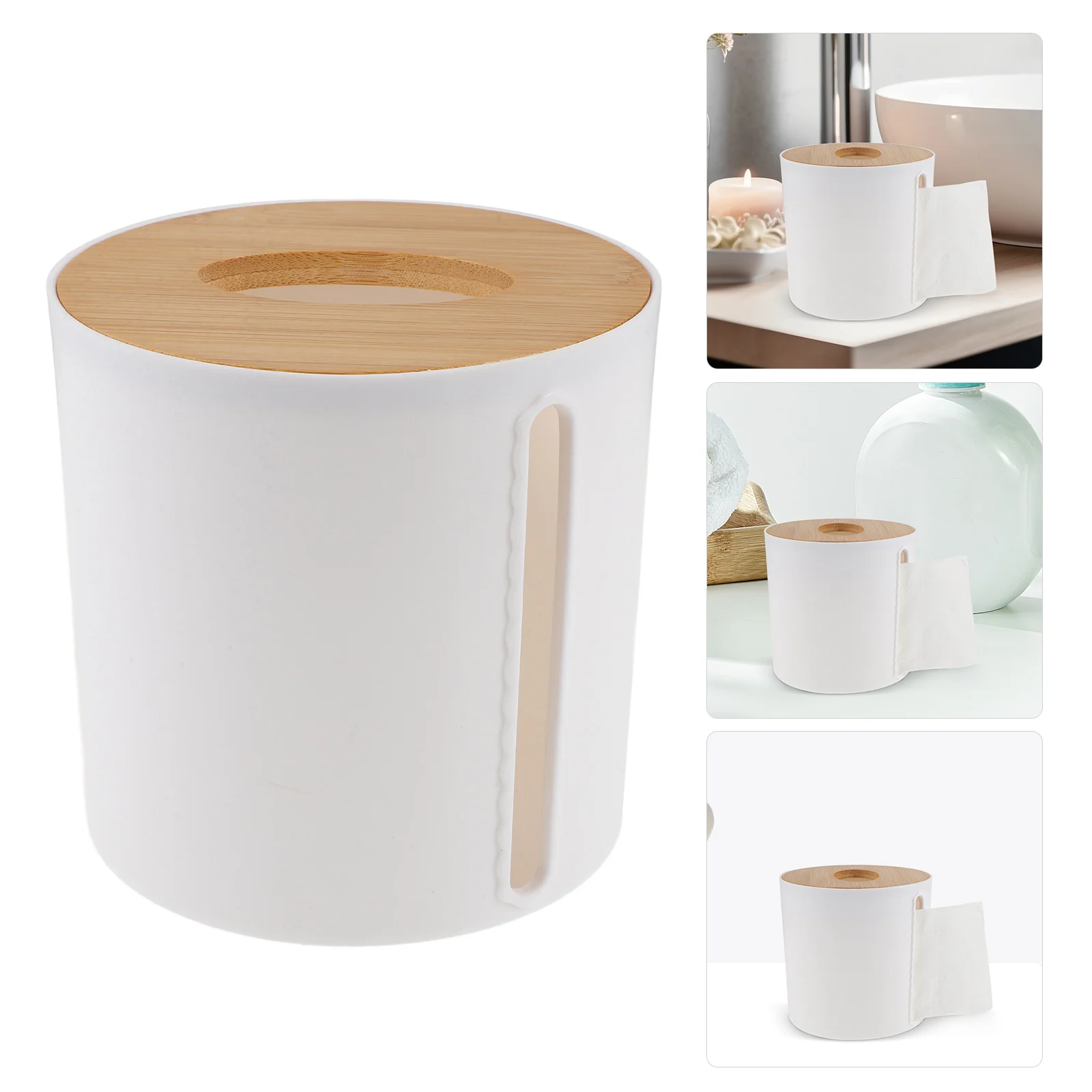 

Paper Roll Holder Lidded Round Toilet Paper Dispenser Stable Non-Slip Countertop Organizer for Kitchen Bathroom Desktop
