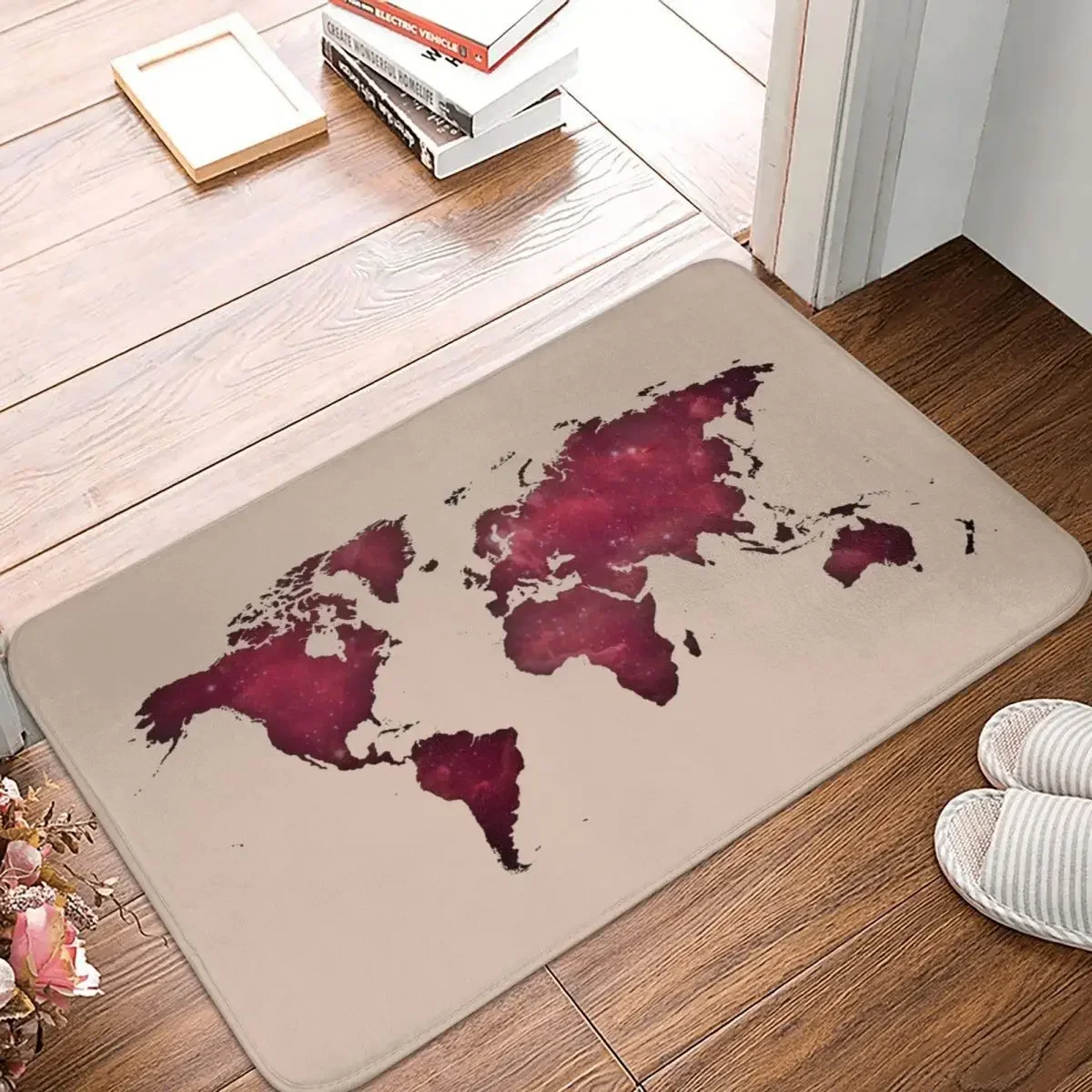 Redish Worldmap World Map Doormat Bedroom Printed Polyeste Kitchen Home Carpet Retro Decor Floor Rug Floor Mat Bath Mat