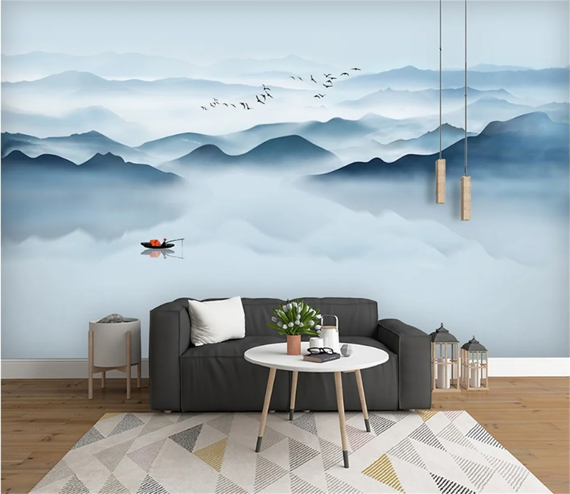 New Chinese style artistic conception abstract ink painting landscape painting living room background wall painting custom