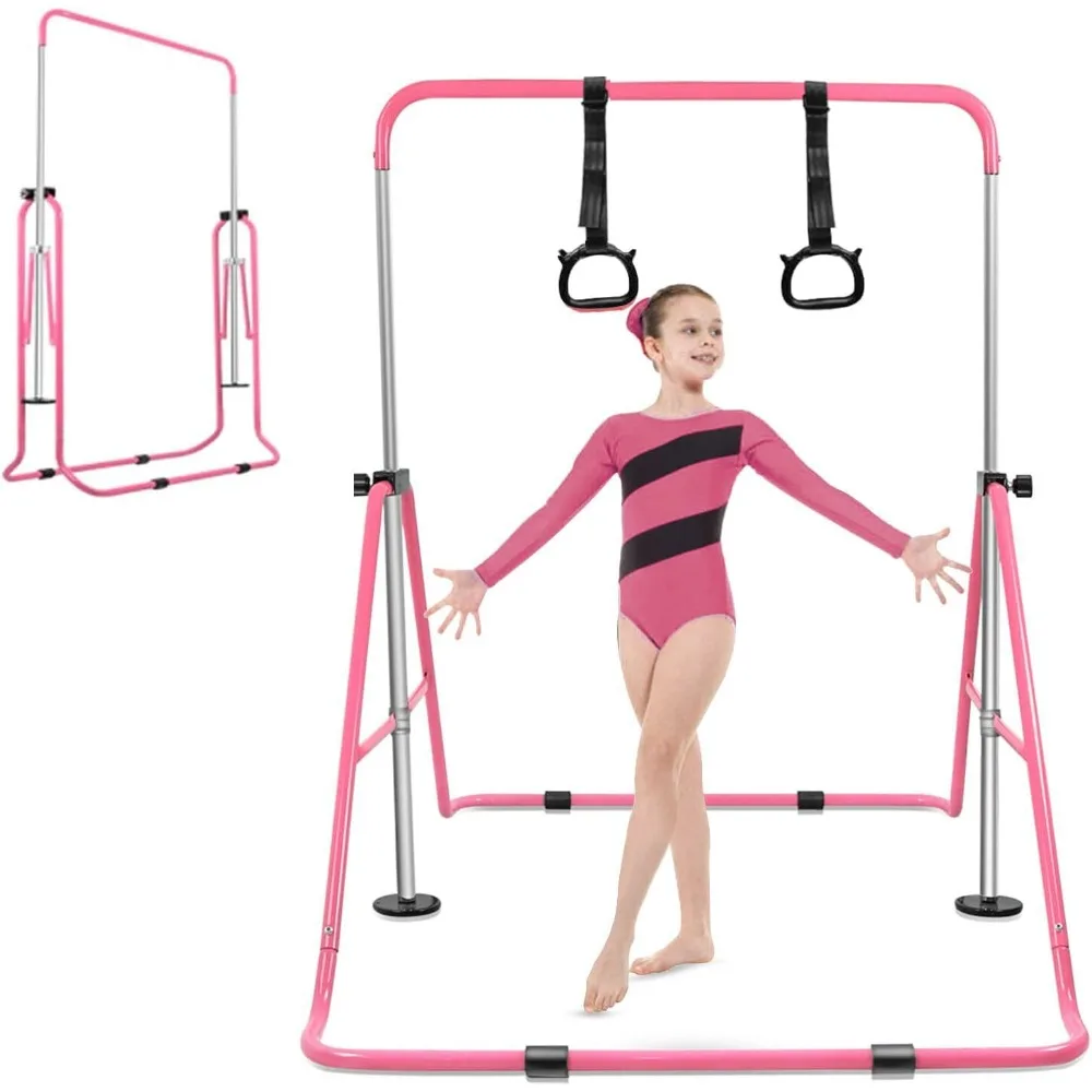 

Gymnastics Bar with Rings, Folding Gymnastics Bar for Kids Ages 3-12, Expandable for Home Training Kids Gifts for Girls Boys