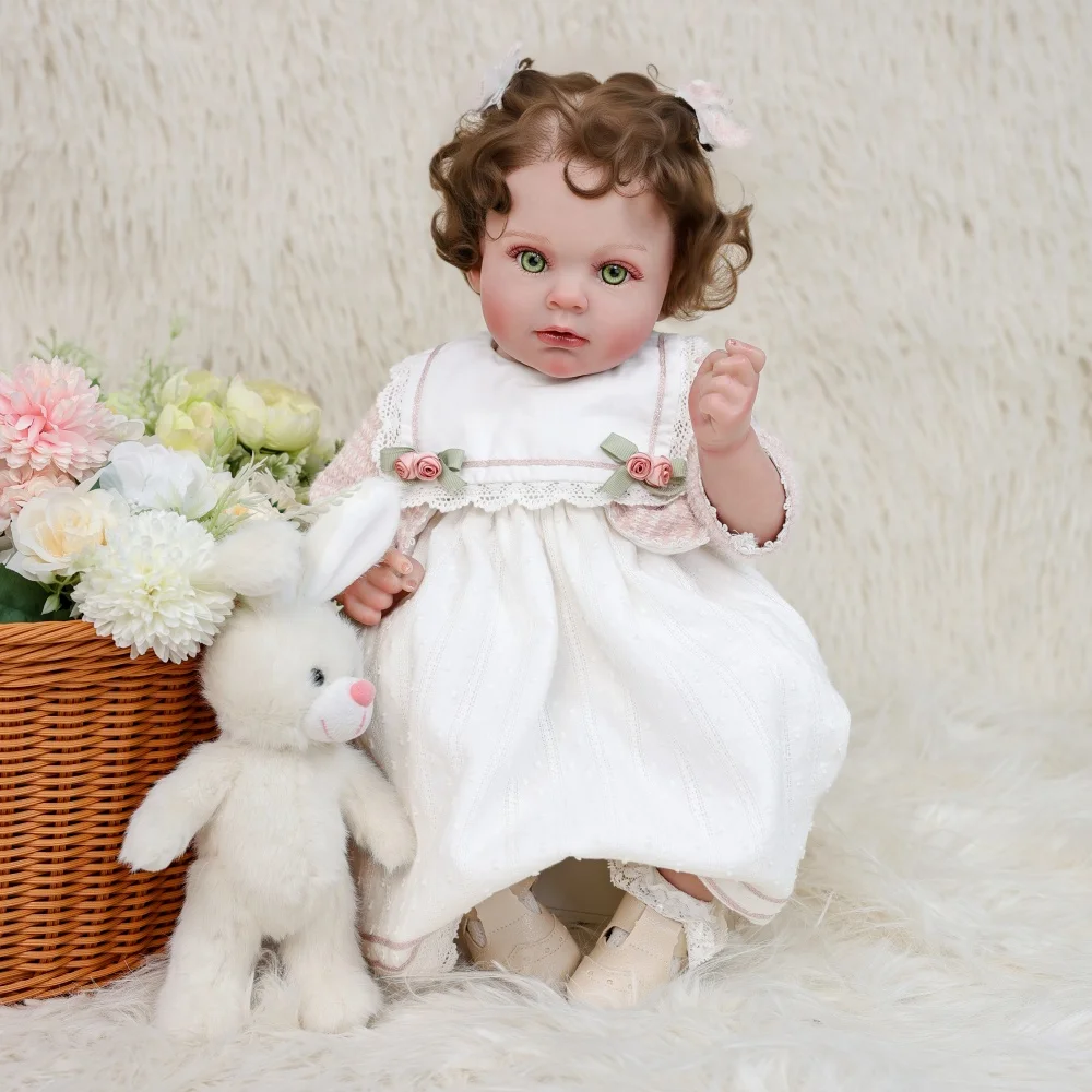 Cloveray 24 Zoll Original realistische wiedergeborene Babypuppe beruhigen hochwertige Vinylpuppe mit Kaninchenpuppe Baby Begleiter Spielzeug Kindergeschenk