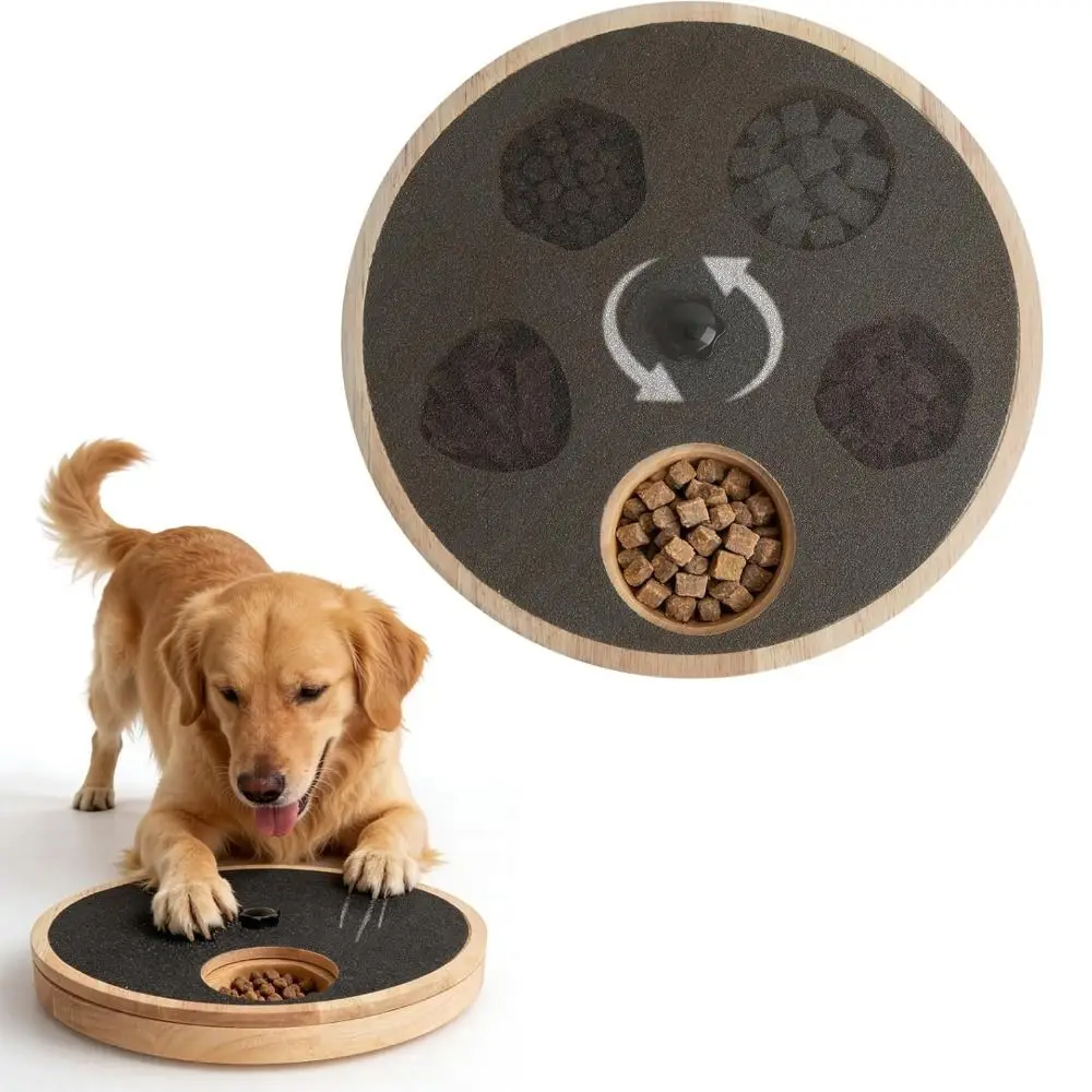 Wooden Dog Nail Scratch Board with Treat Box Anti-Slip Dog Paw Care File Rotating Adjustable Tension Dog Scratch Pad