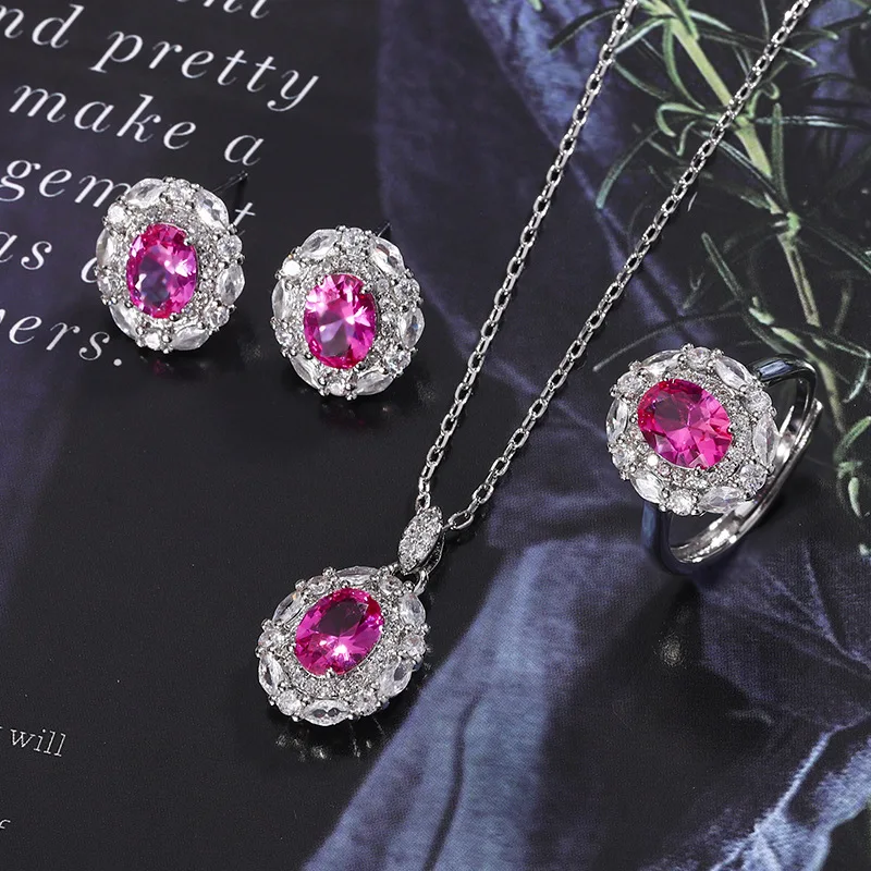 

New Gold-Plated Vintage Red Corundum Oval Simple Style Jewelry Set for Women 6*8