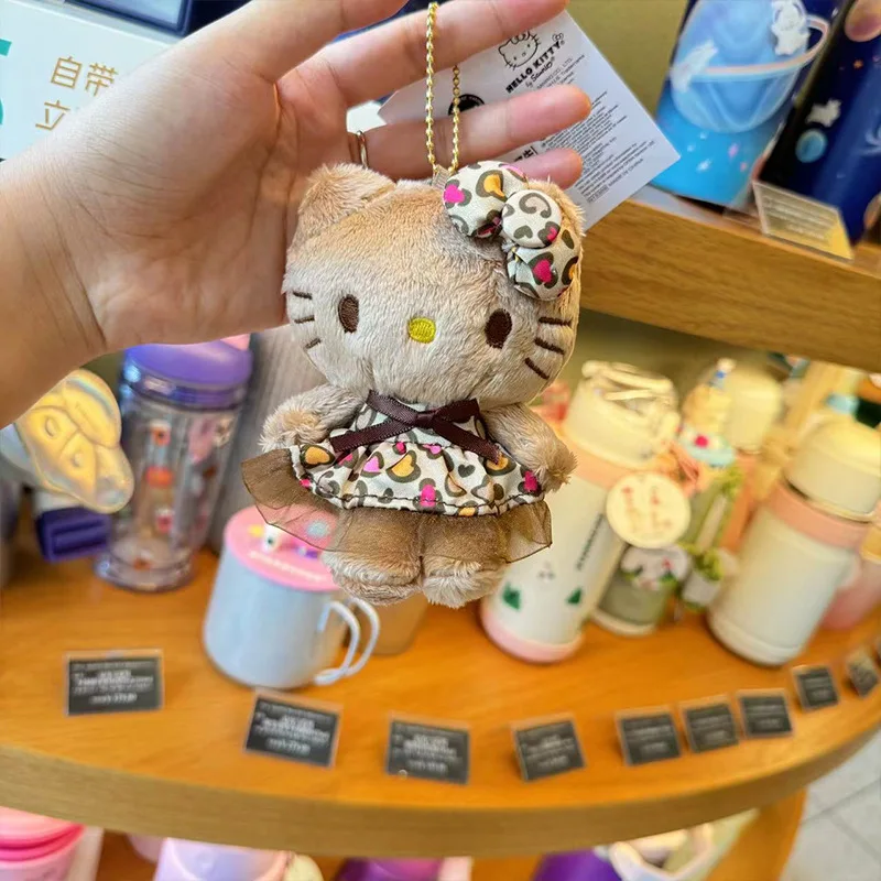 Kawaii Hello Kitty Anime Black Skin Leopard Pattern Skirt KT Keychain Pendant Girls Bag Hanging Accessories Women Accessories