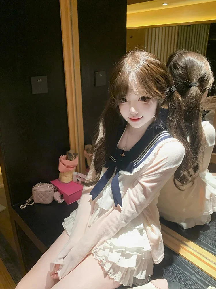 Dolce e carino colletto blu scuro Svel Cake Dr Cardigan Set Primavera 2025 Nuovo arrivo giapponese Sle Set Faion di piccole dimensioni