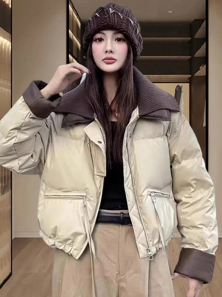 

Женская свободная теплая куртка-пуховик Color Block с наполнителем из хлопка, зимняя модная корейская версия, объемная куртка-«хлеб»