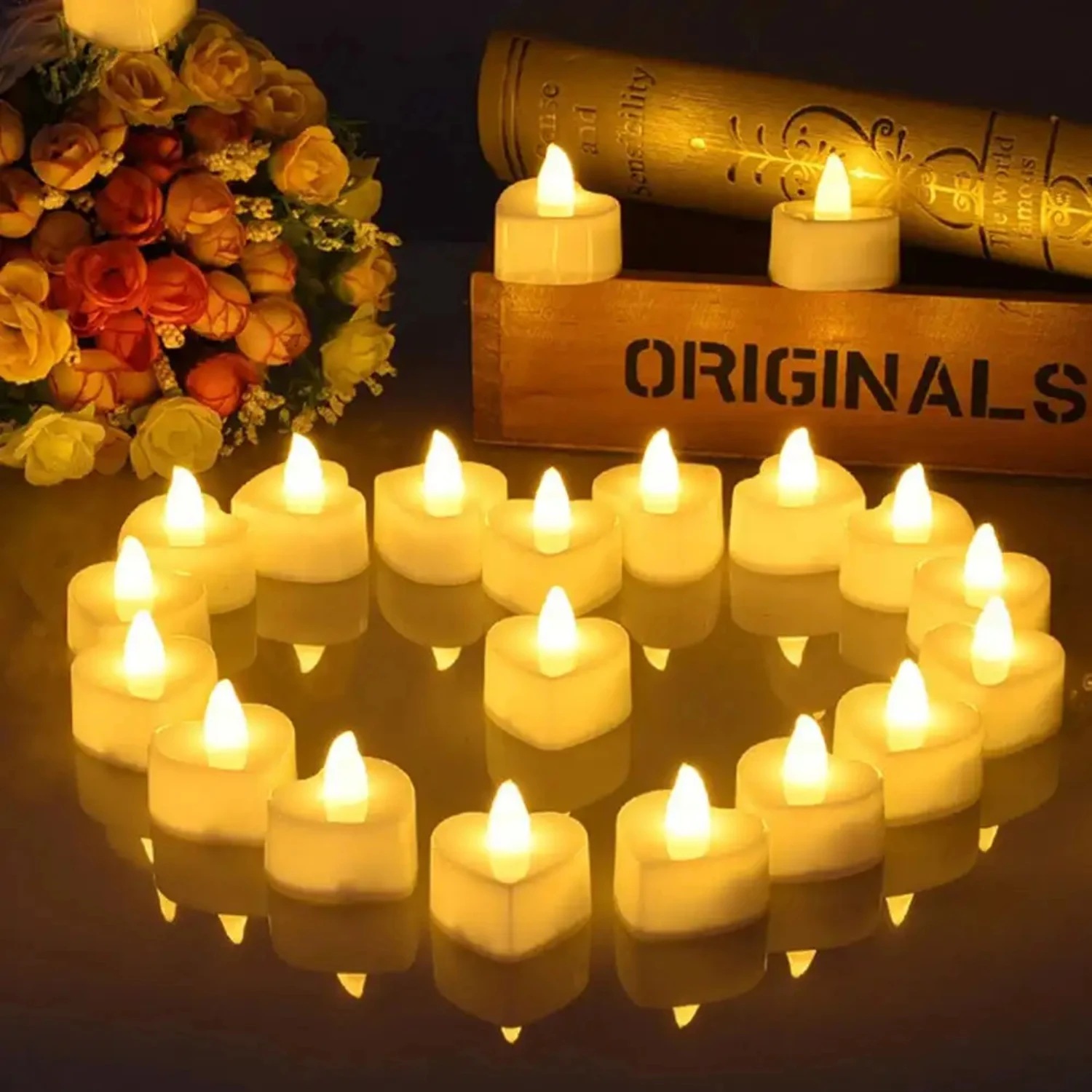 New Gorgeous Set of 6 Sparkling Heart-Shaped LED Tealight Candles for Christmas Party and Wedding Decor - High Quality Battery O