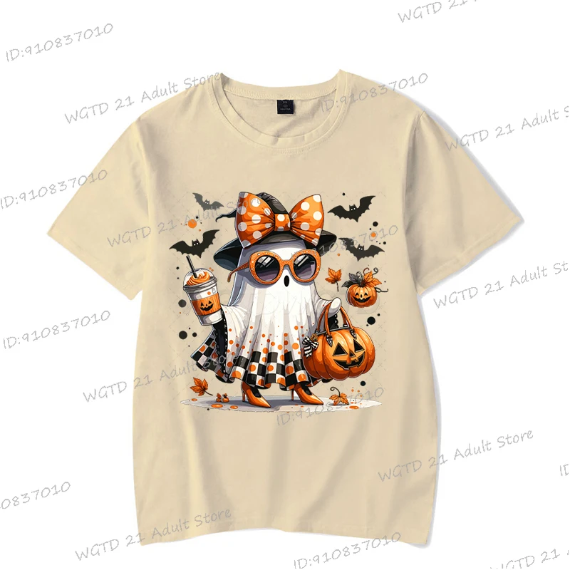 لطيف هالوين بو واليقطين قميص مطبوع النساء الرجال مخيف الموسم قصيرة الأكمام تي شيرت هالوين شبح Harajuku الشارع الشهير #5