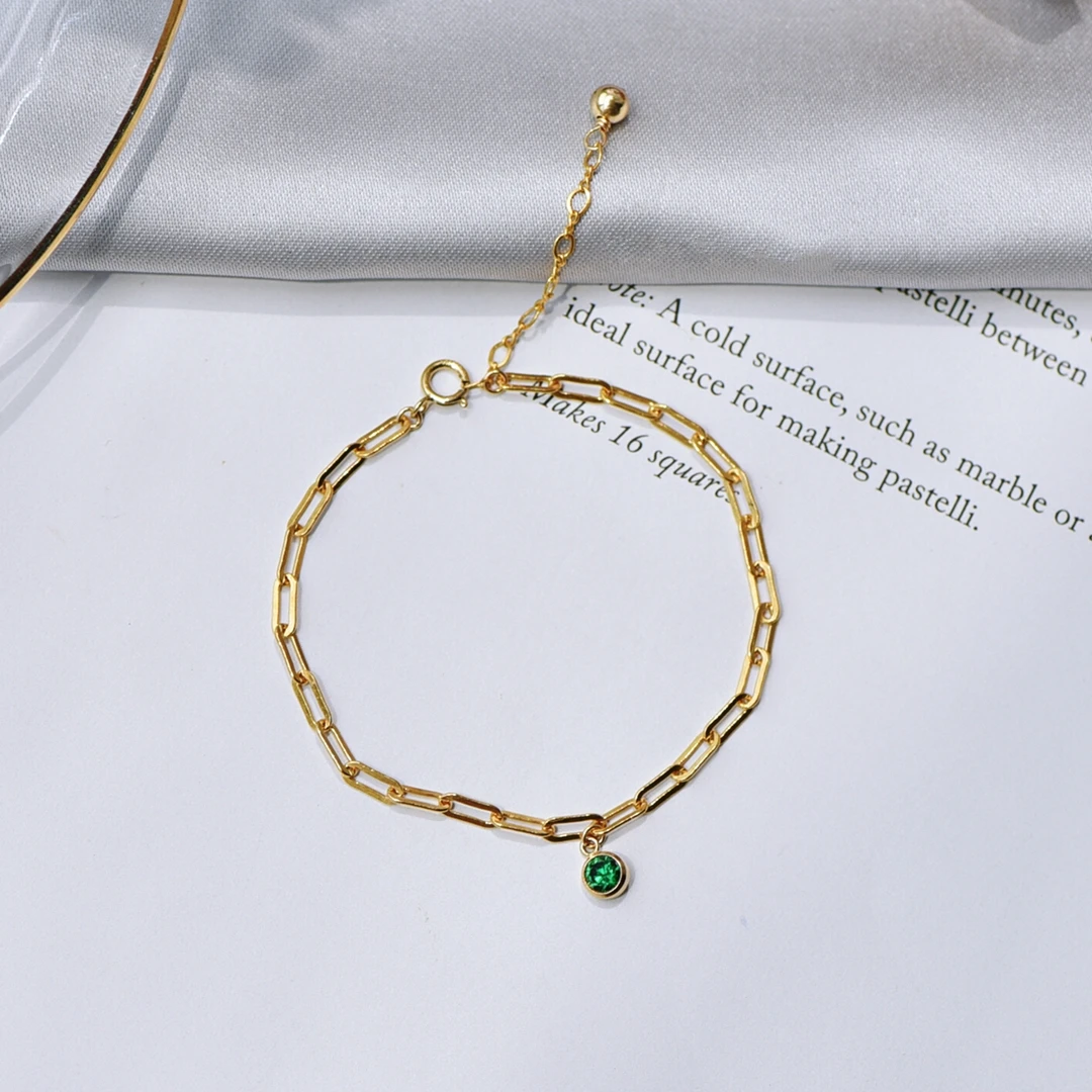 

Lii Ji Green Stone Emerald Color Zircon Charms 14K Gold Filled Bracelet Women Jewelry Gift 16-19cm