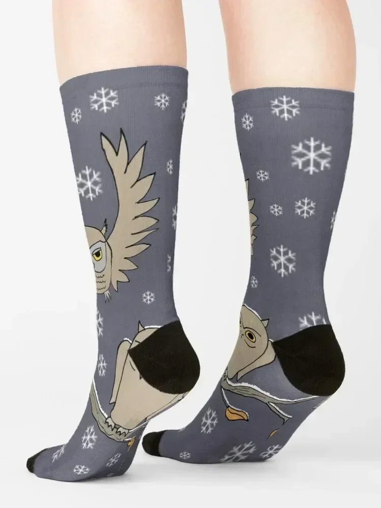 whimsical owls in snow Socks designer brand Climbing Stockings sport Men Socks Luxury Brand Women's