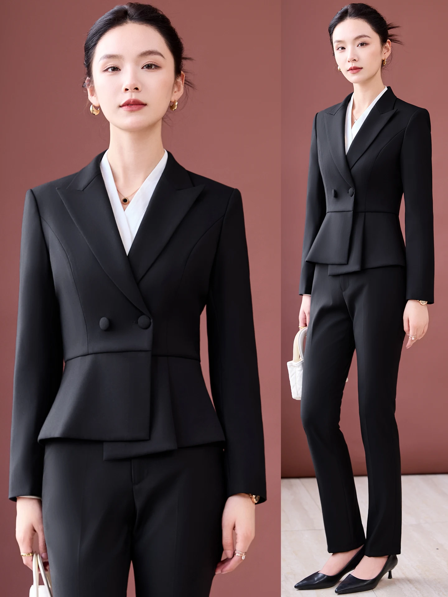 

Professional Women's Suit Set Spring Autumn Formal Workwear Hotel Front Desk Reception Uniform Jewelry Store Beauty Salon