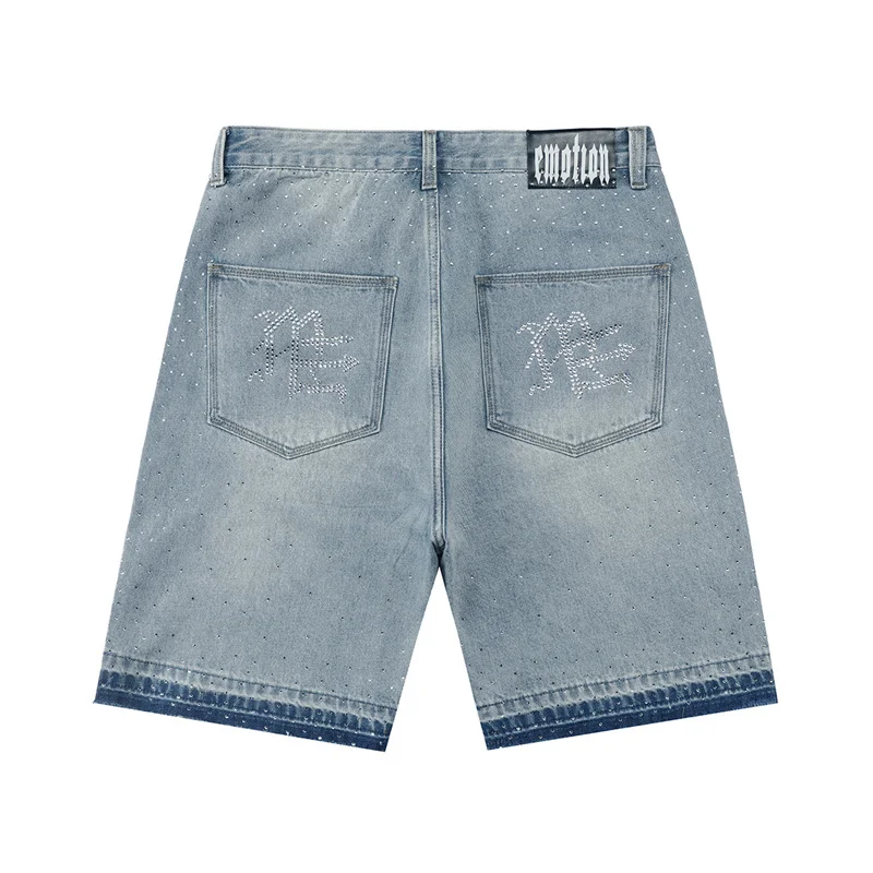 Celana Pendek Denim Bertabur Berlian Campuran Emosi