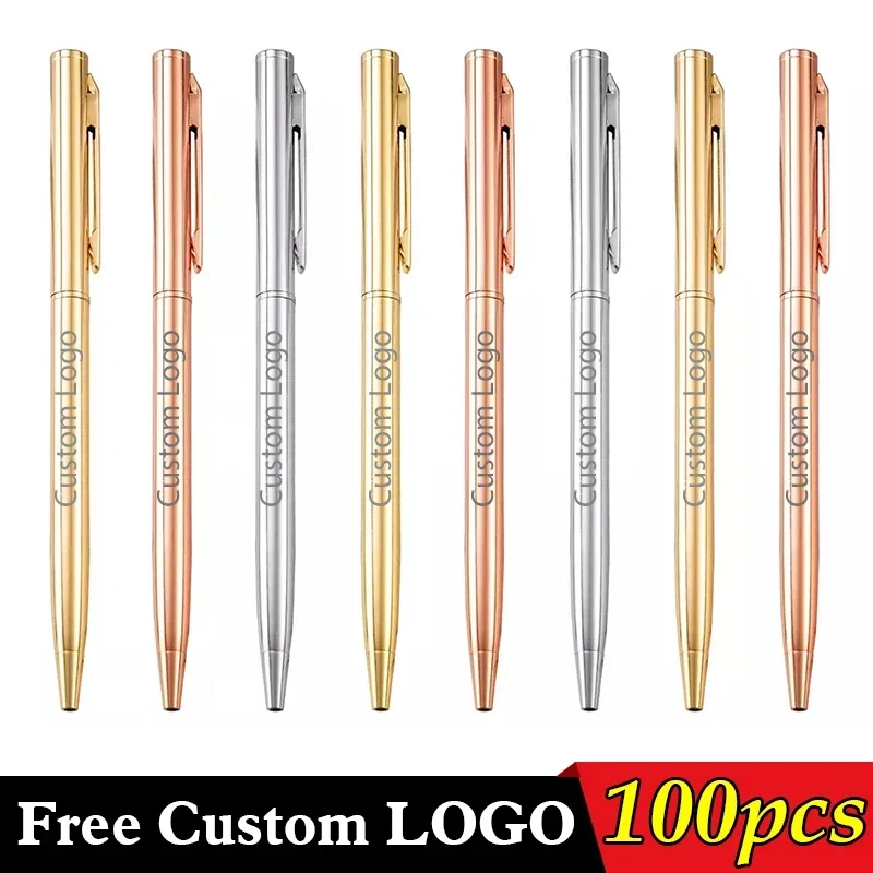 

100pcs Metal Advertising Ballpoint Pen Teacher Gift Pen Business Office Signature Pen Custom Logo Student Stationery Wholesale