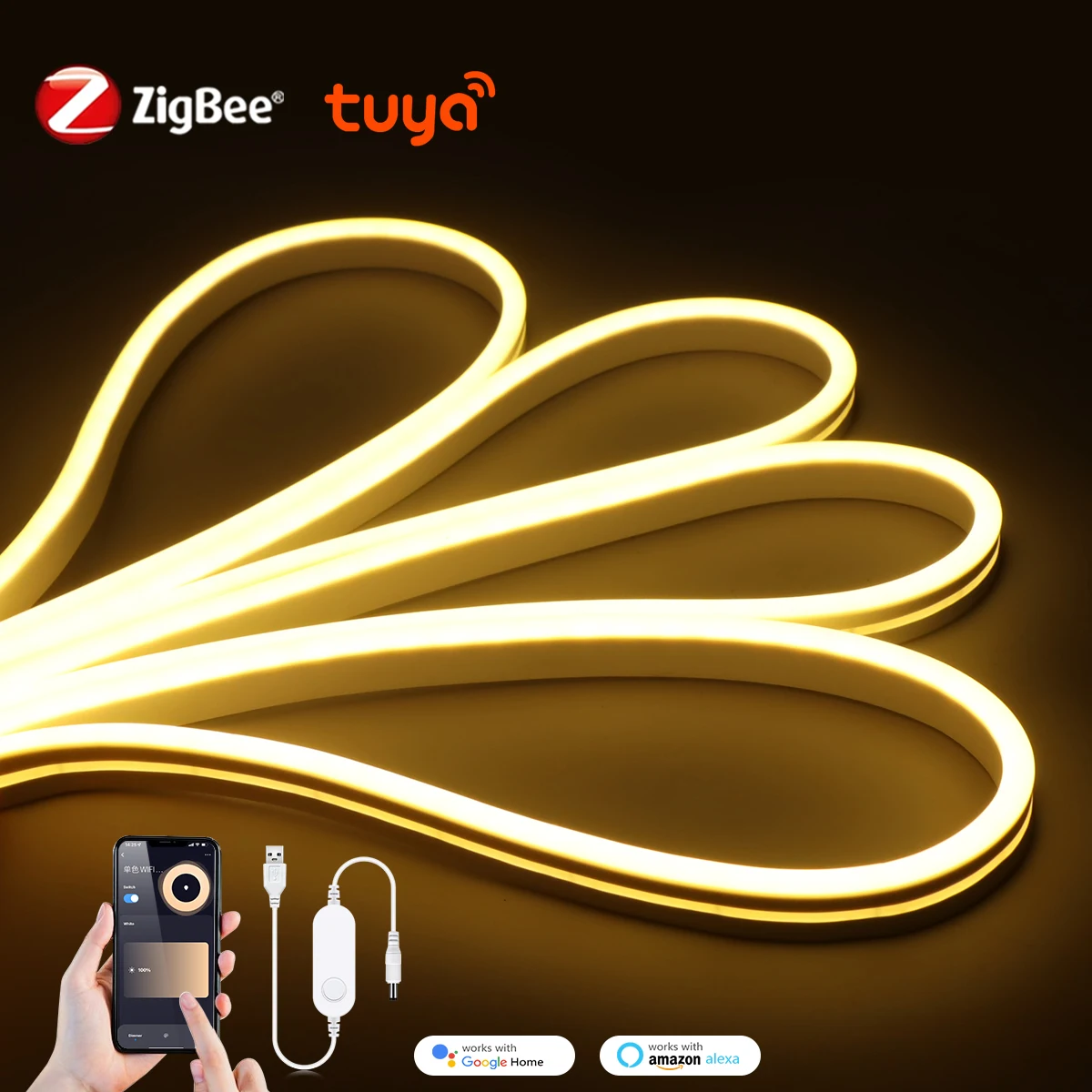 

Tuya ZigBee 3.0 USB LED Neon Strip Light 5V White/Warm White Dimmable Sili Tube Light For Alexa Google Assistant Need ZigBee Hub