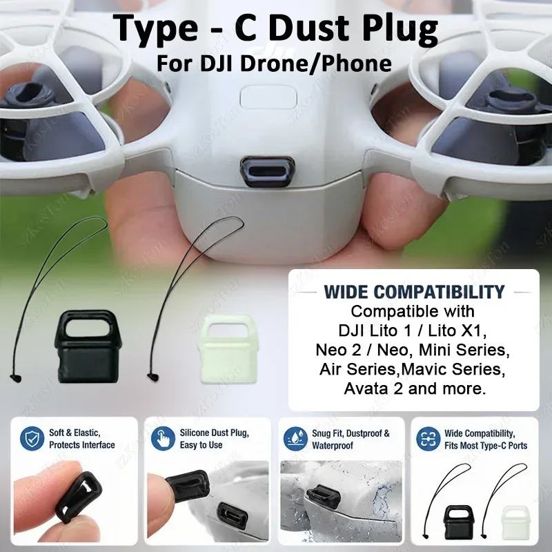 Soft Silicone Type-C Anti-Dust Plug for DJI Neo 2/Lito X1 Drone Body RC-N1/DJI RC Remote Control Charging Port Dust-Proof Cover