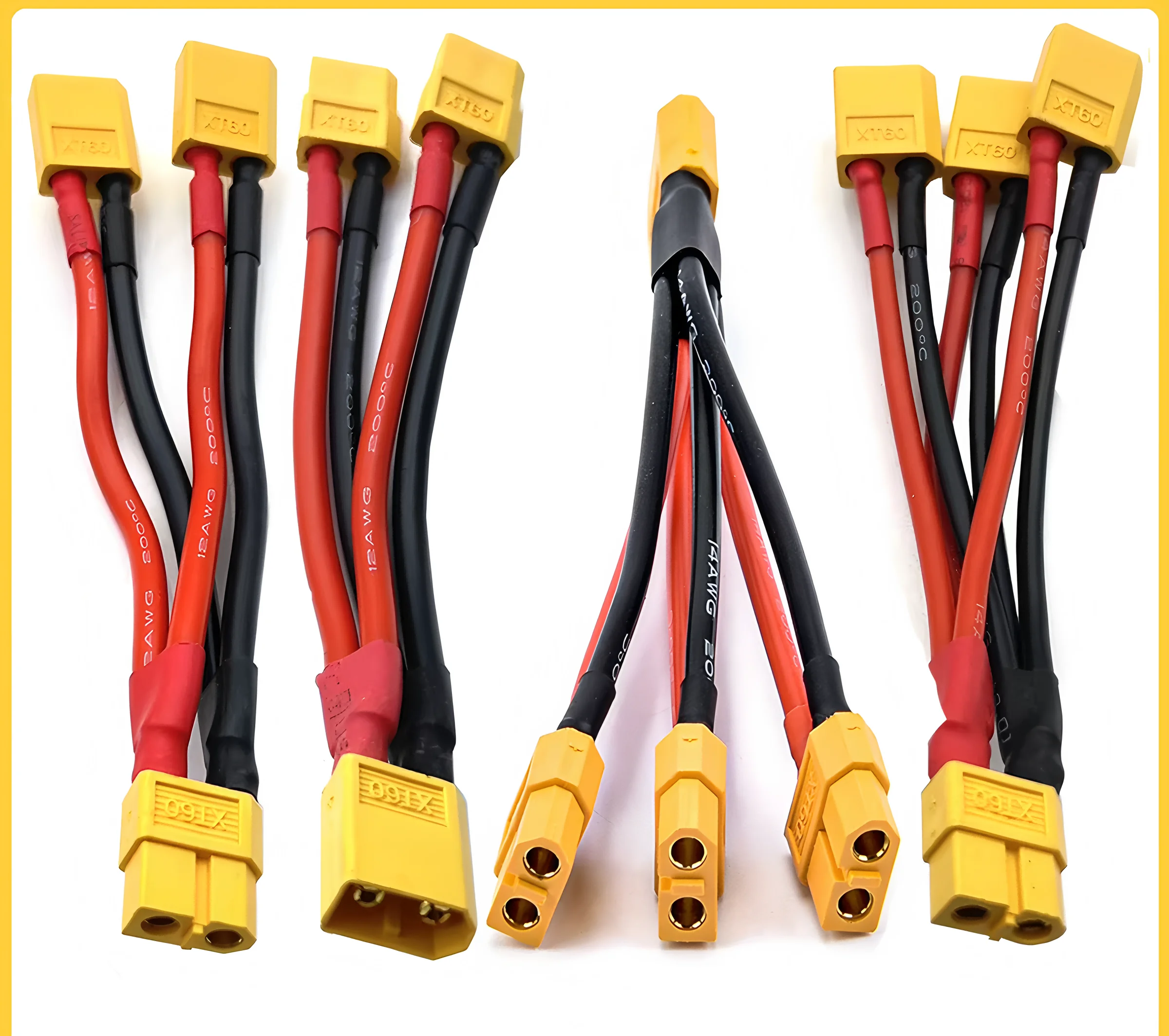 Connecteur de batterie parallèle XT60, câble mâle/femelle, double Extension, séparateur en Y/3 voies, fil en Silicone 14awg pour moteur de batterie RC, 2 pièces