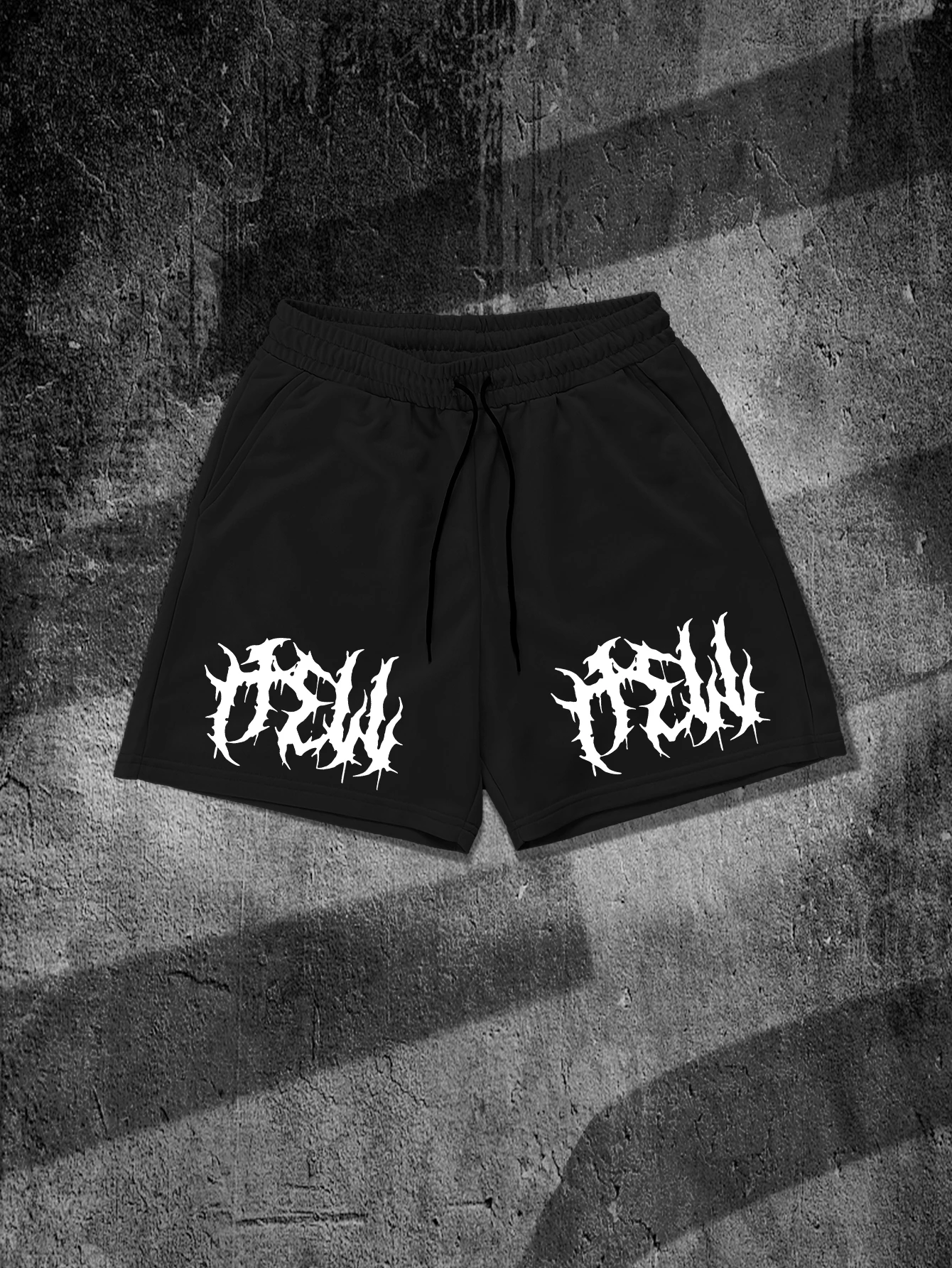 

Men's Gothic Blackletter Graphic Shorts Dark Grunge Streetwear Drawstring Summer Casual Sports Short Pants