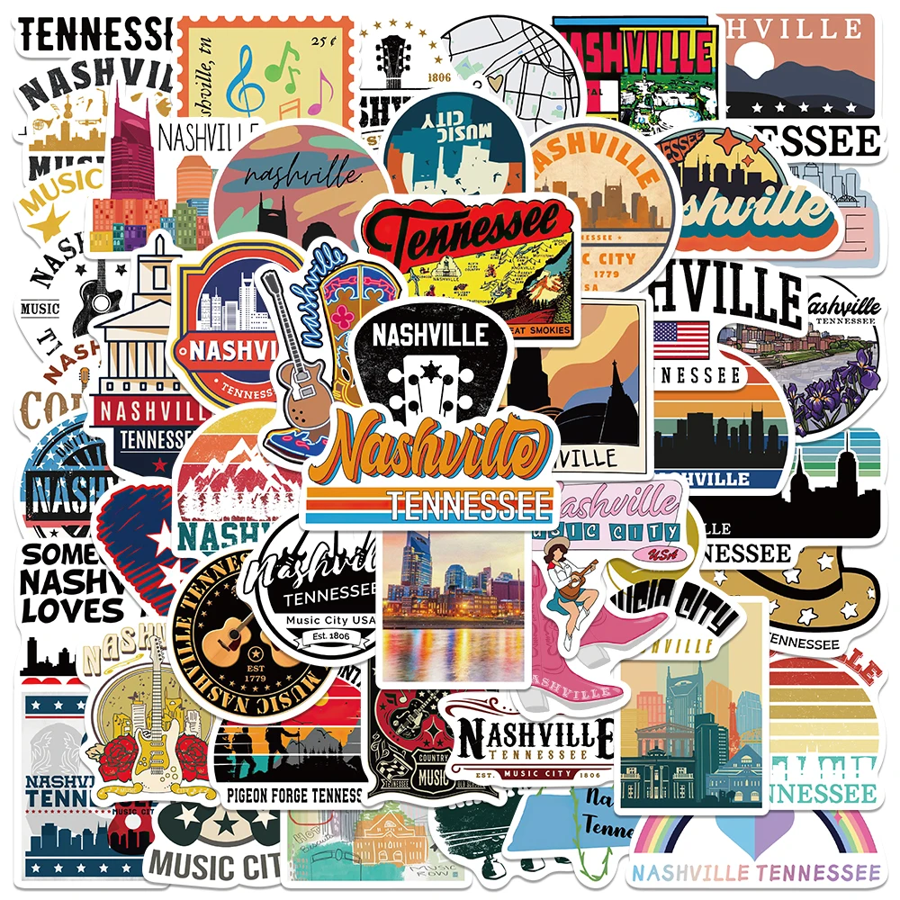

50PCS Nashville Tennessee Stickers Aesthetic For DIY Kid Car Luggage Water Bottle Car Laptop Refrigerator Decal Toy Sticker