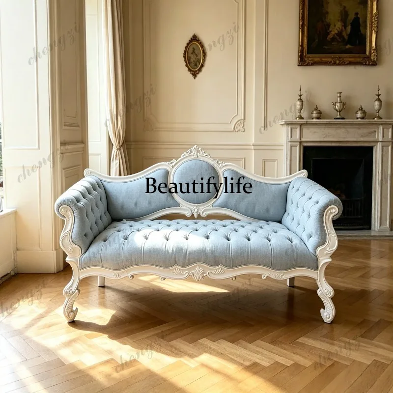 French solid wood retro sofa American living room three-person leisure sofa studio club creativity