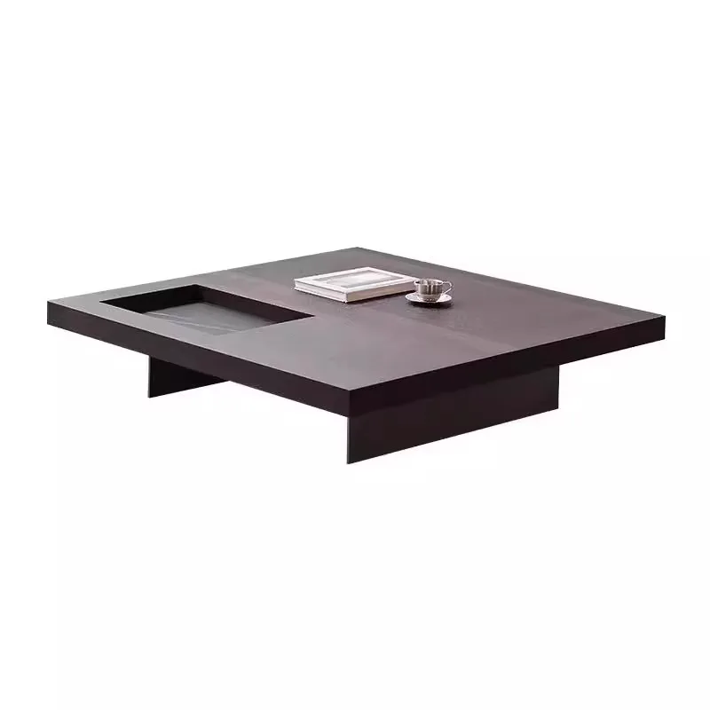 

Modern simple solid wood square coffee table smoked color living room Italian minimalist coffee table small apartment solid wood